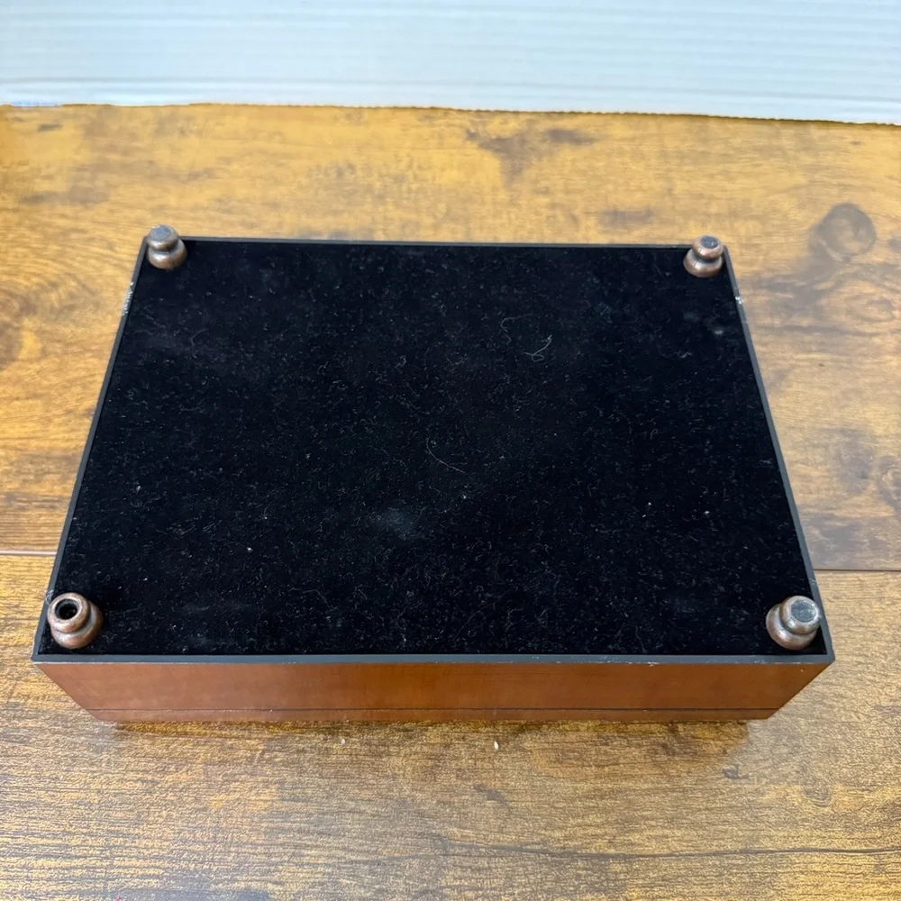 VTG Jewelry Box Photo Frame Brown Faux Wood Velvet Lined Grannycore Cottage Boho
